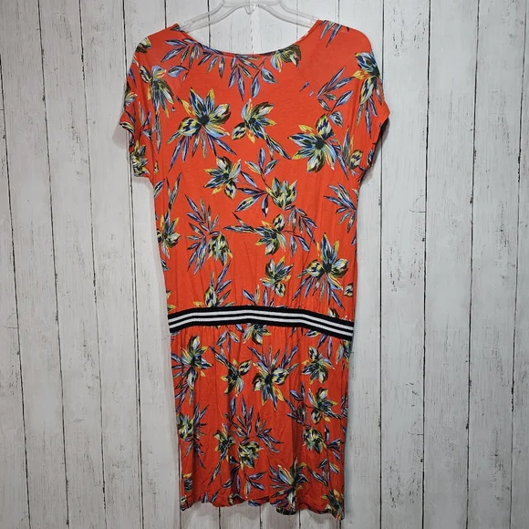 Lascana Tropical Orange/Red Floral Short Sleeve Pullover Knit Dress Size 8. - Picture 10 of 10